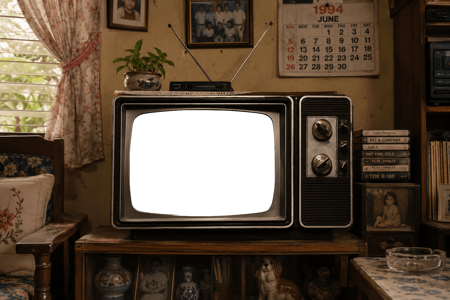 Vintage CRT television in a living room